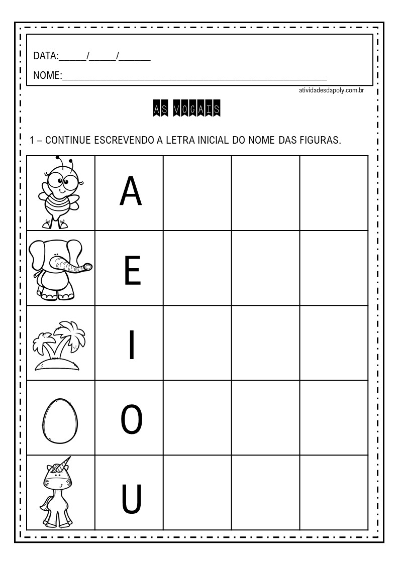 Tarefa com as Vogais – Atividade de Alfabetização