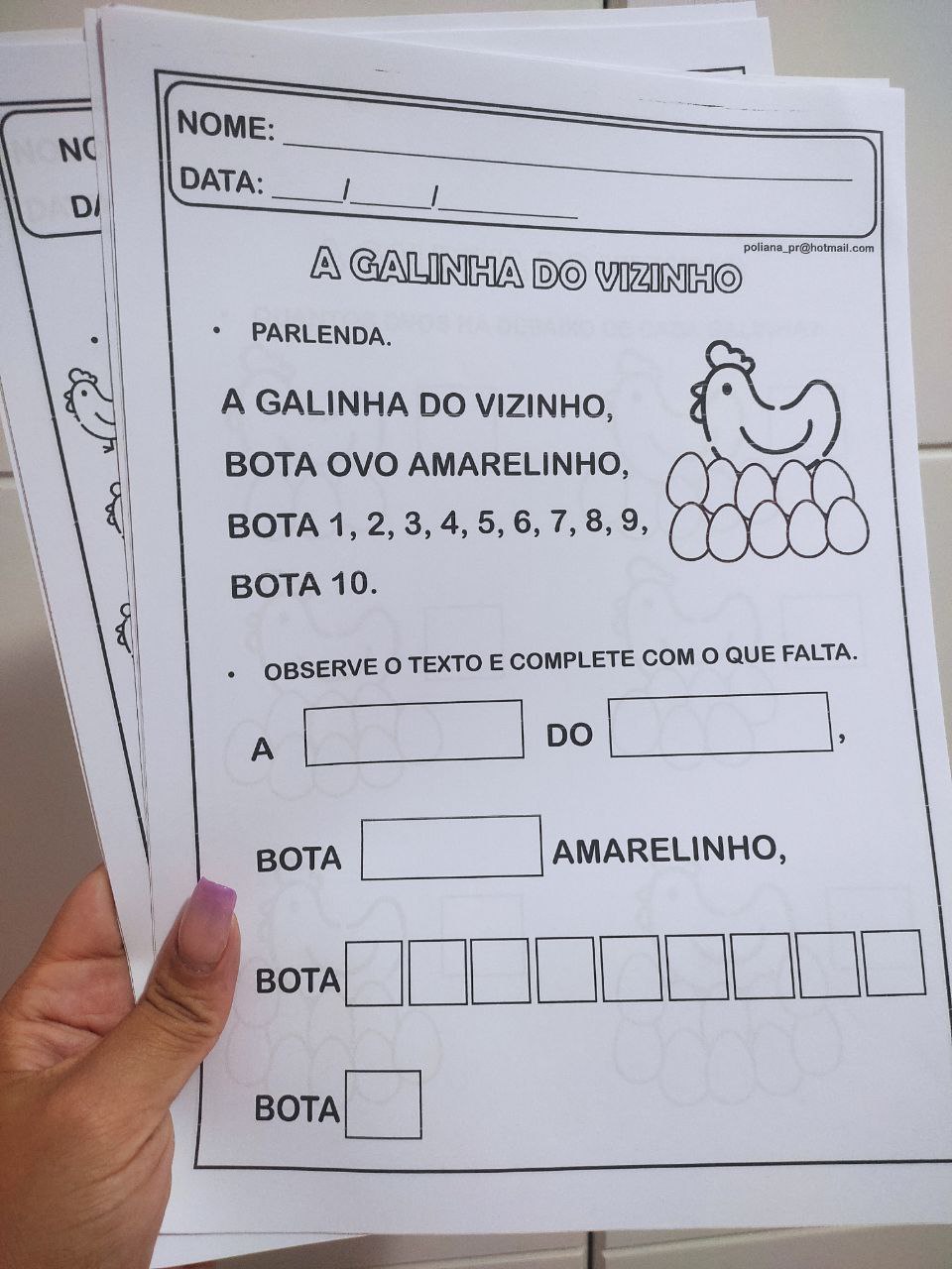 Quadrinha infantil da galinha